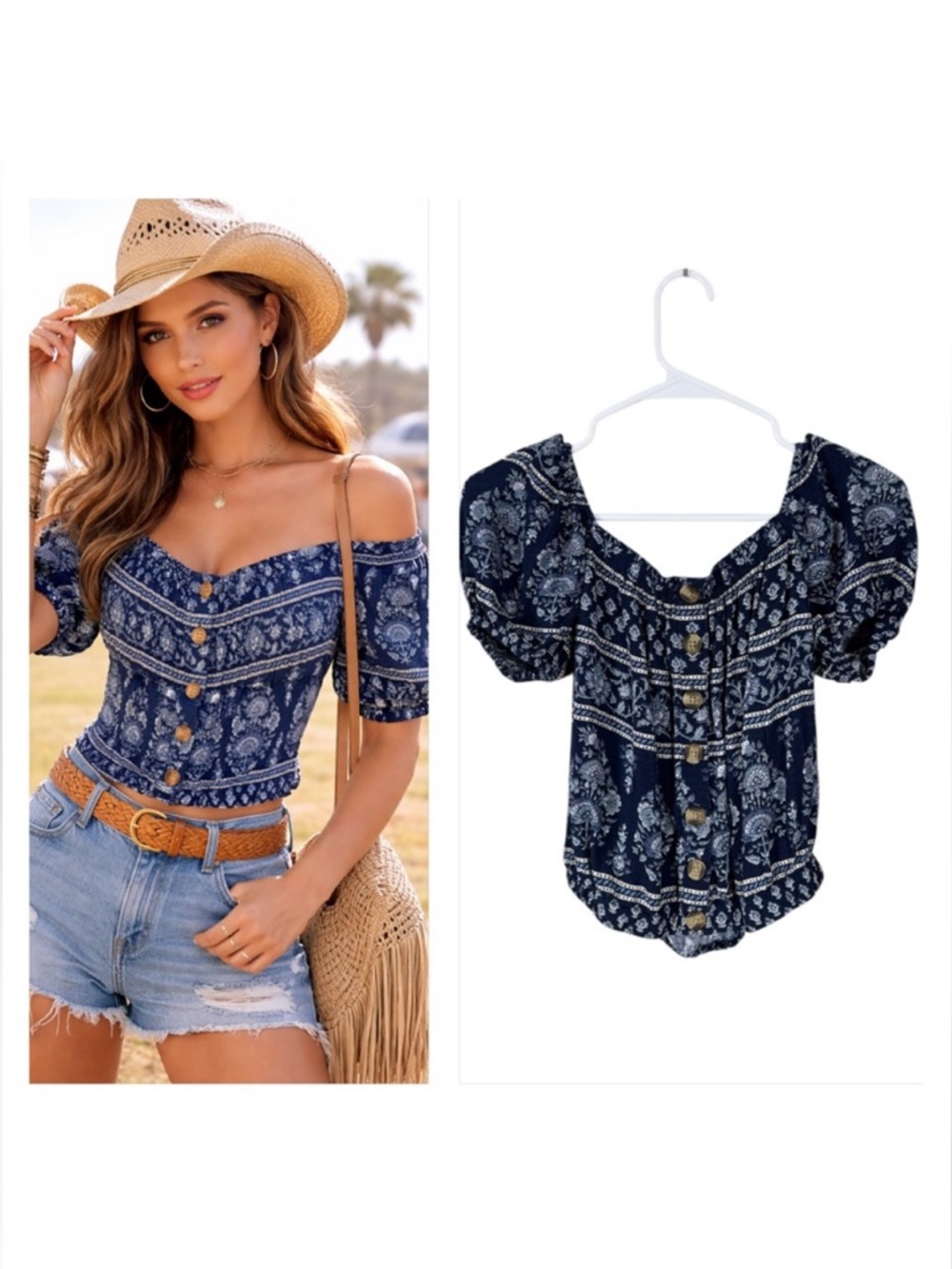 American Eagle Womens Floral Peasant  Crop Top Size XS Cottage Beachy‎ Festival